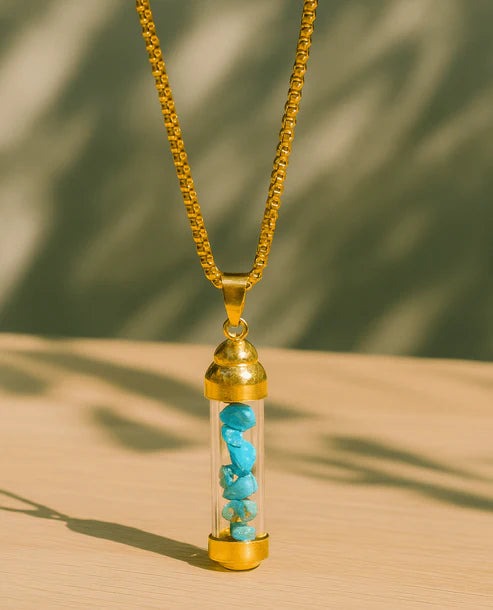 Gold-Tone Cylinder Stone Pendant Necklace
