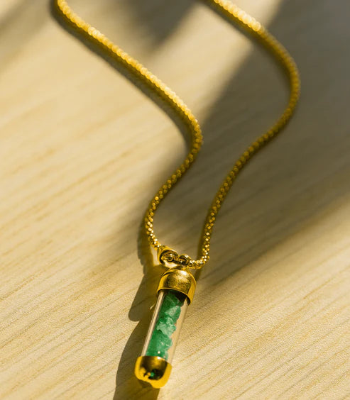 Gold-Tone Cylinder Stone Pendant Necklace